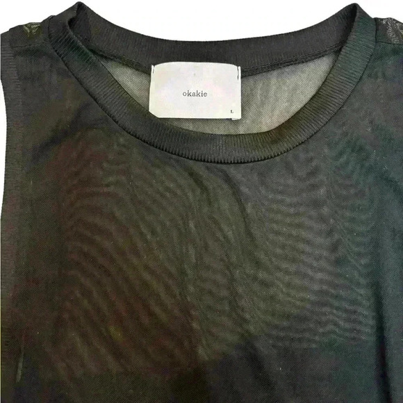 Okakie Womens Sheer Double Layer Tank Bodysuit Sleeveless  Crewneck Black Size L - Picture 2 of 5